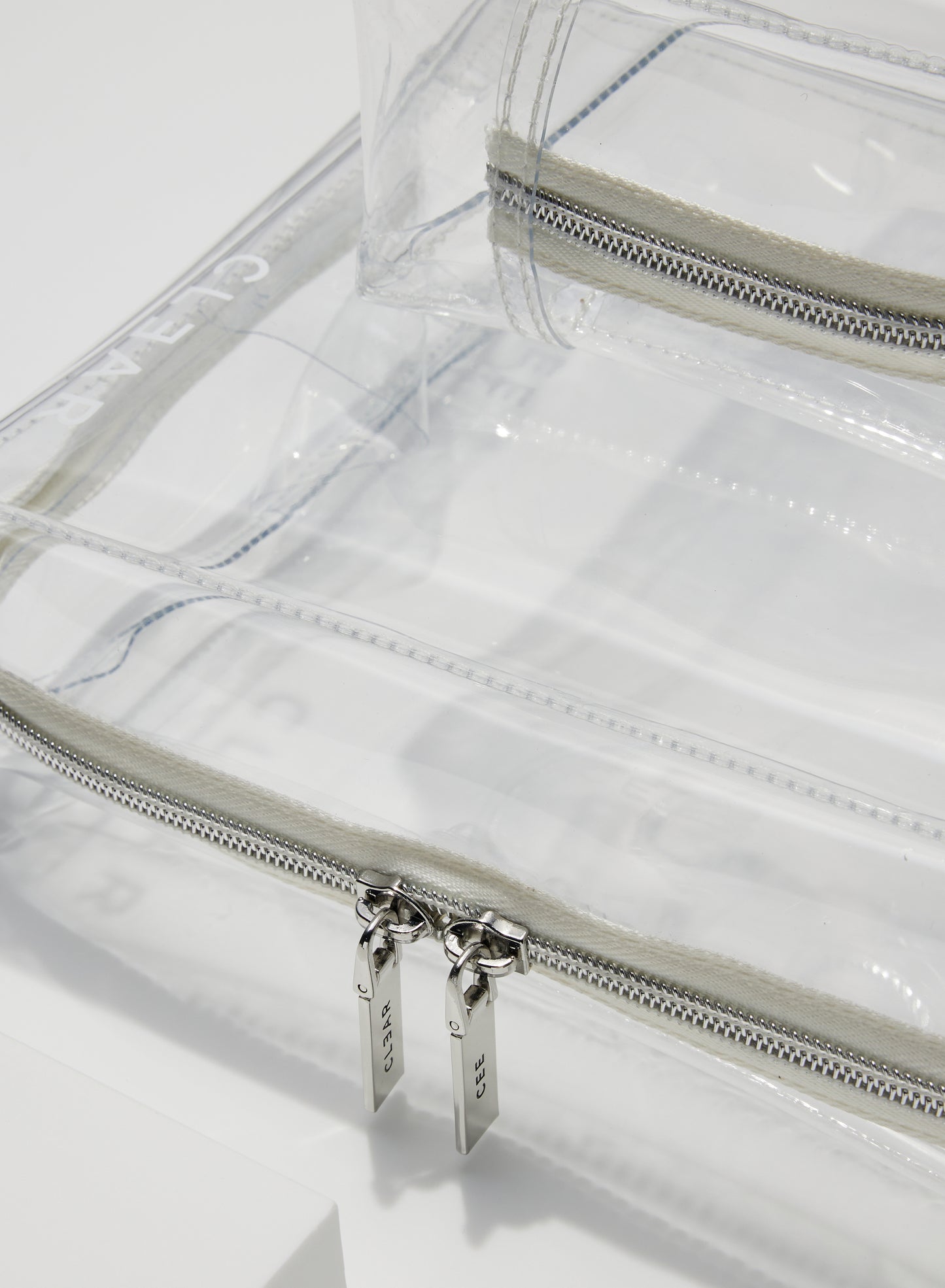 CLEAR LARGE + SMALL COSMETIC CASE SET